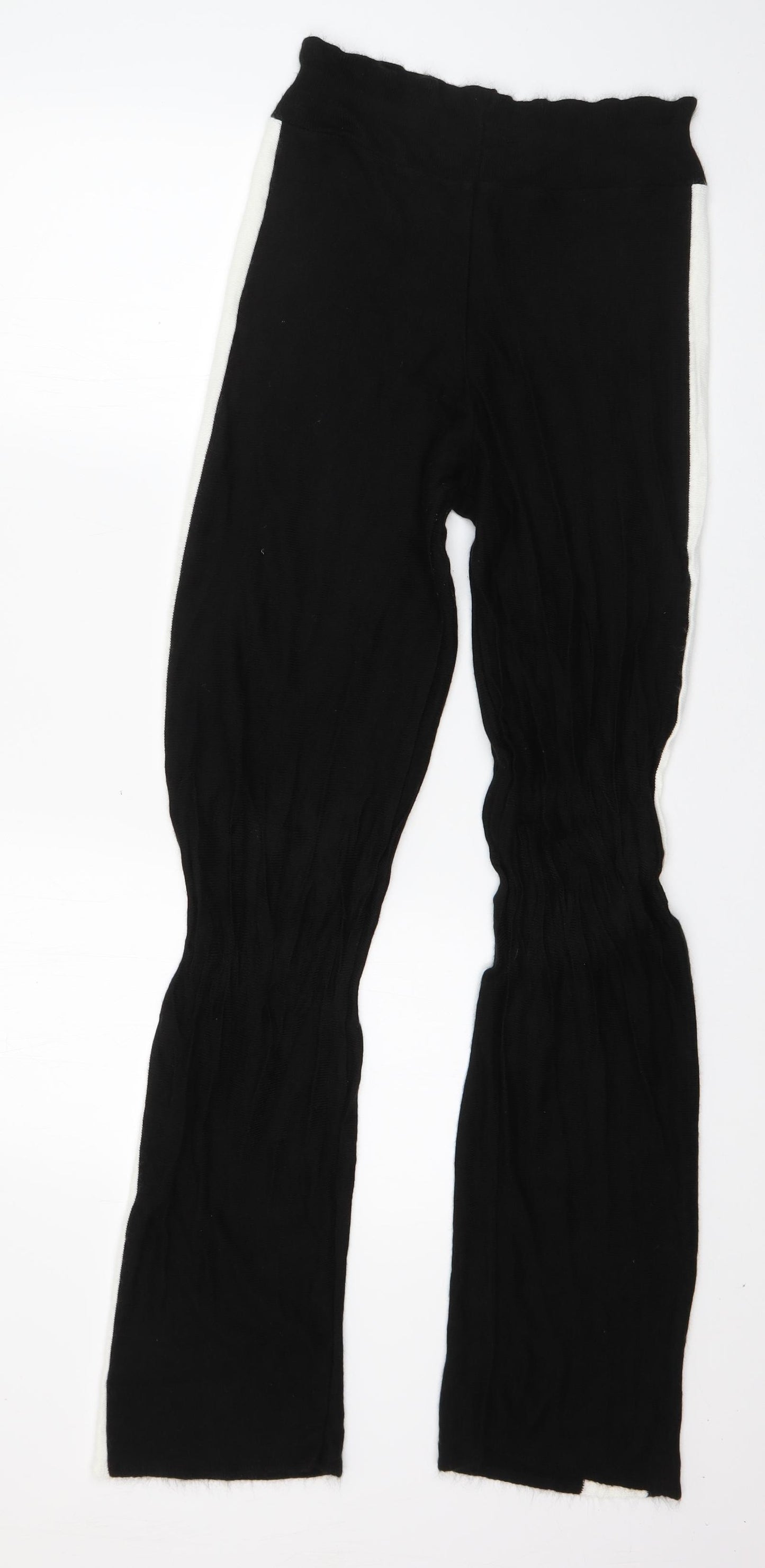 Preworn Womens Black Striped Acrylic Jogger Trousers Size M L30 in Regular