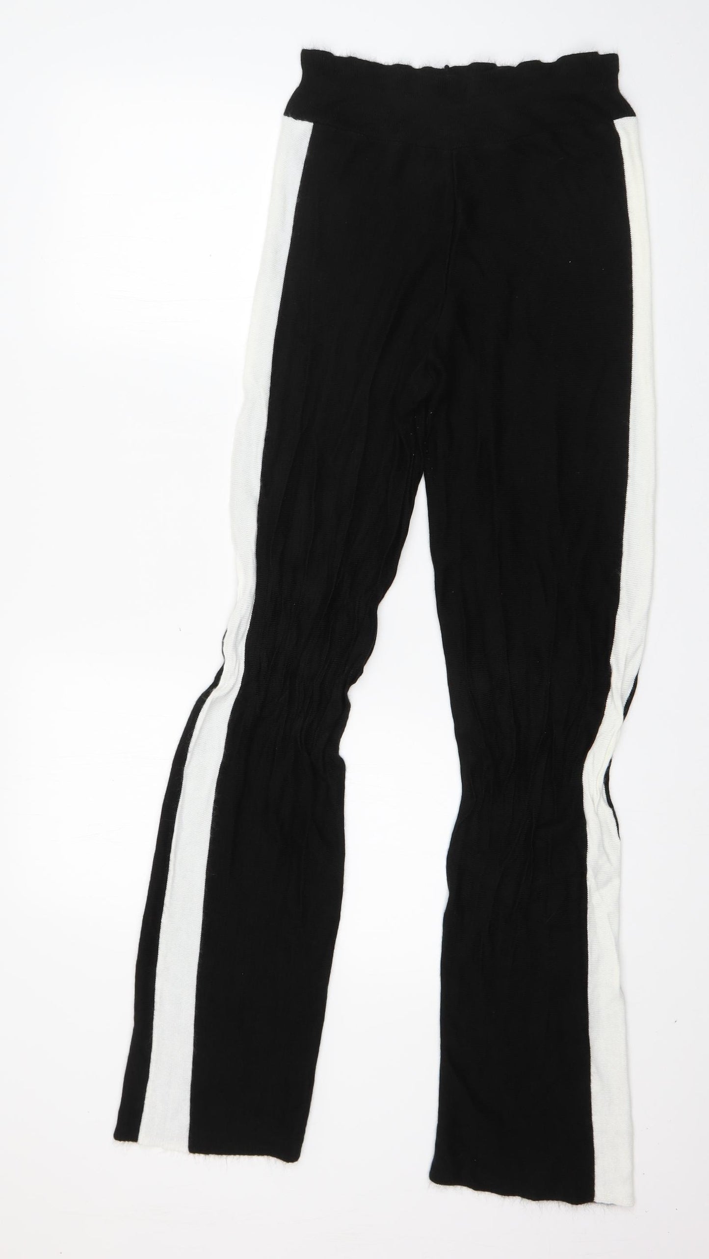 Preworn Womens Black Striped Acrylic Jogger Trousers Size M L30 in Regular