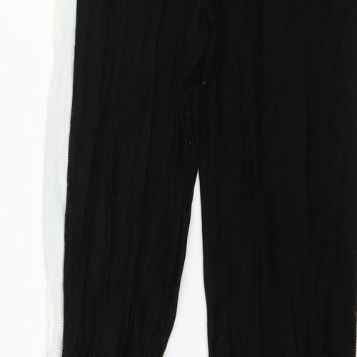 Preworn Womens Black Striped Acrylic Jogger Trousers Size M L30 in Regular