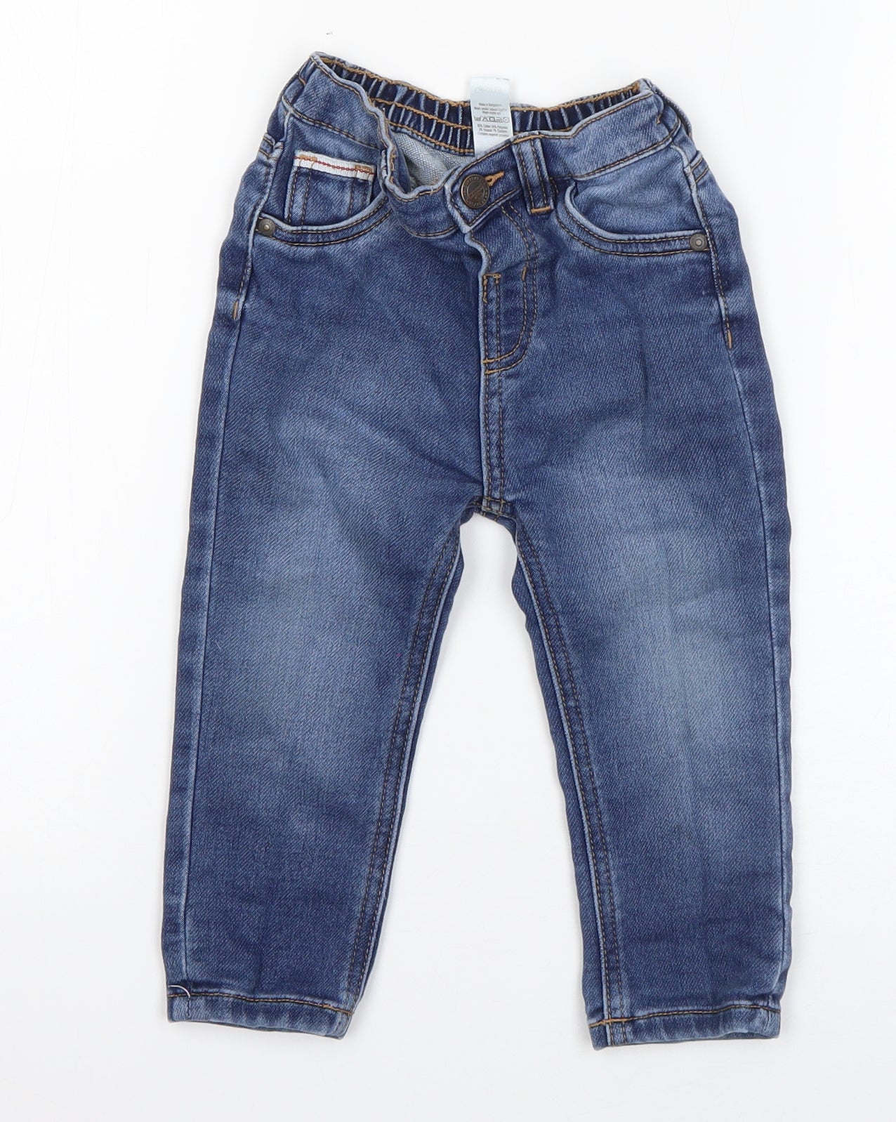 George Boys Blue  Cotton Cargo Jeans Size 12-18 Months  Zip