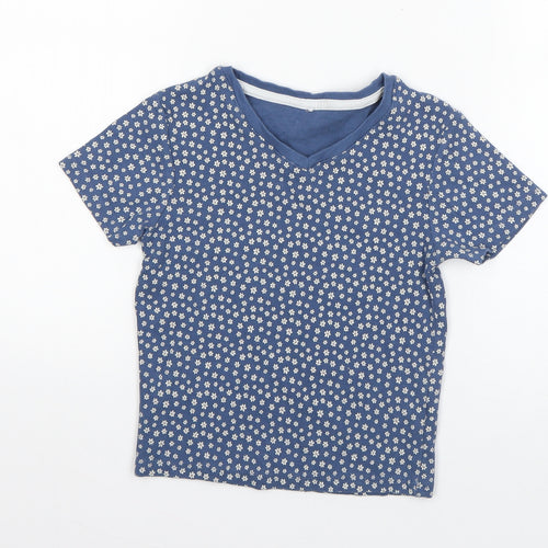 George Girls Blue Floral Cotton Basic T-Shirt Size 10-11 Years V-Neck Pullover