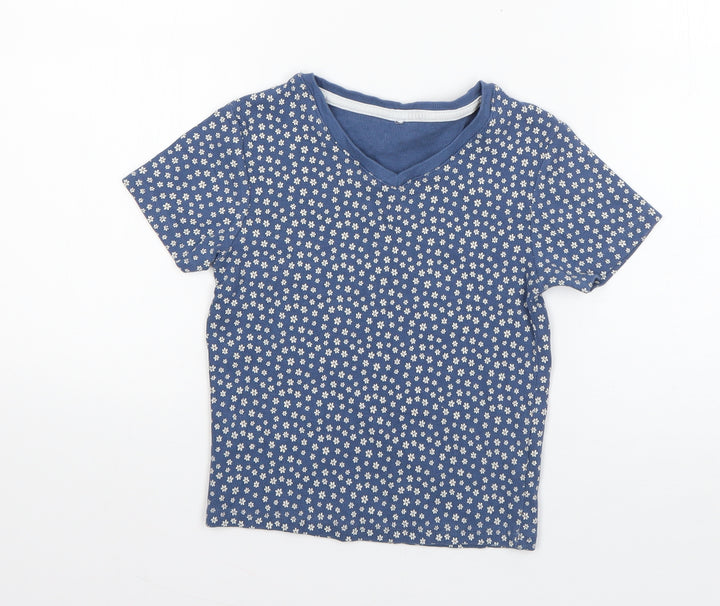George Girls Blue Floral Cotton Basic T-Shirt Size 10-11 Years V-Neck Pullover