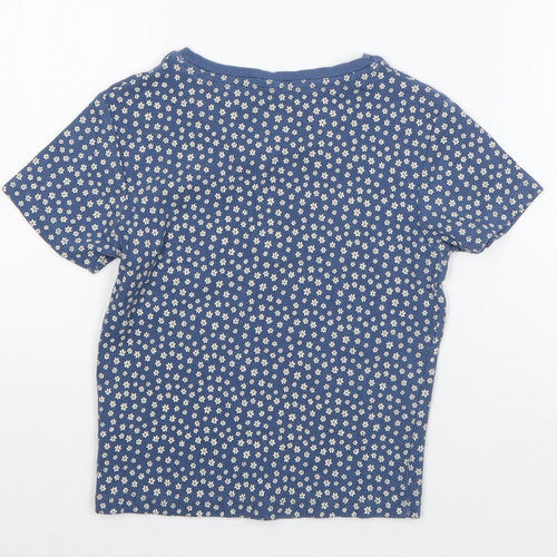 George Girls Blue Floral Cotton Basic T-Shirt Size 10-11 Years V-Neck Pullover