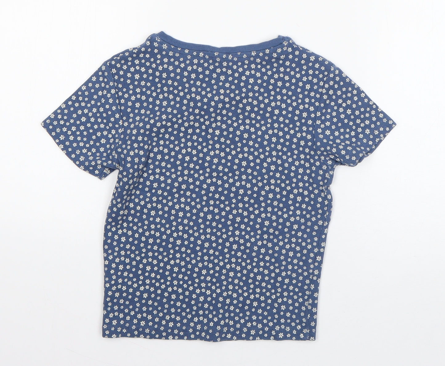 George Girls Blue Floral Cotton Basic T-Shirt Size 10-11 Years V-Neck Pullover
