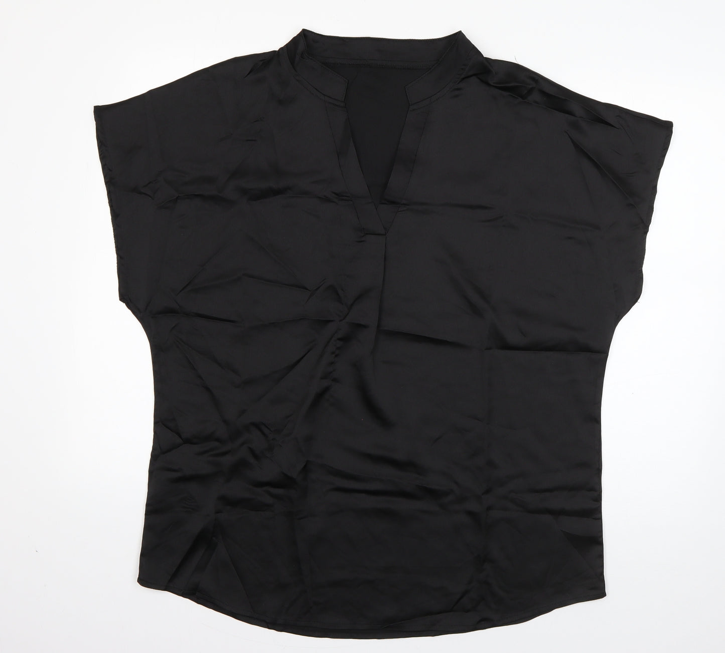 SheIn Womens Black  Polyester Basic Button-Up Size L V-Neck