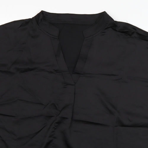 SheIn Womens Black  Polyester Basic Button-Up Size L V-Neck