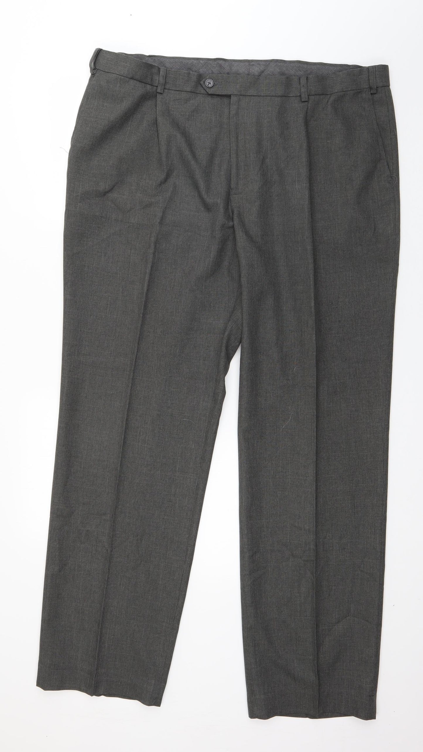 Marks and Spencer Mens Grey  Polyester Trousers  Size 42 in L33 in Regular Zip