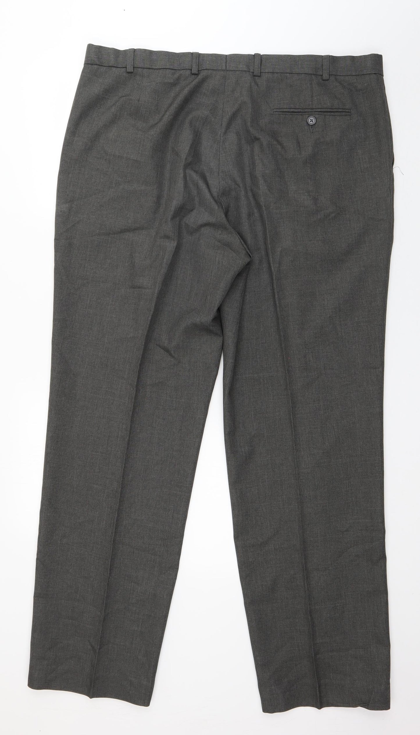 Marks and Spencer Mens Grey  Polyester Trousers  Size 42 in L33 in Regular Zip