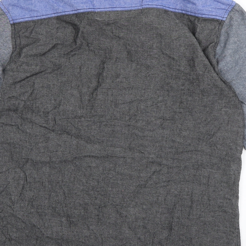 Soul Star Mens Grey  Cotton  Button-Up Size L Collared Button