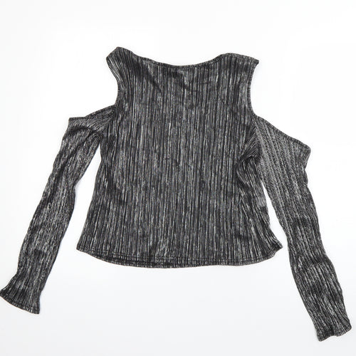 Parisian Womens Silver  Polyester Basic T-Shirt Size 14 Boat Neck - Pleated