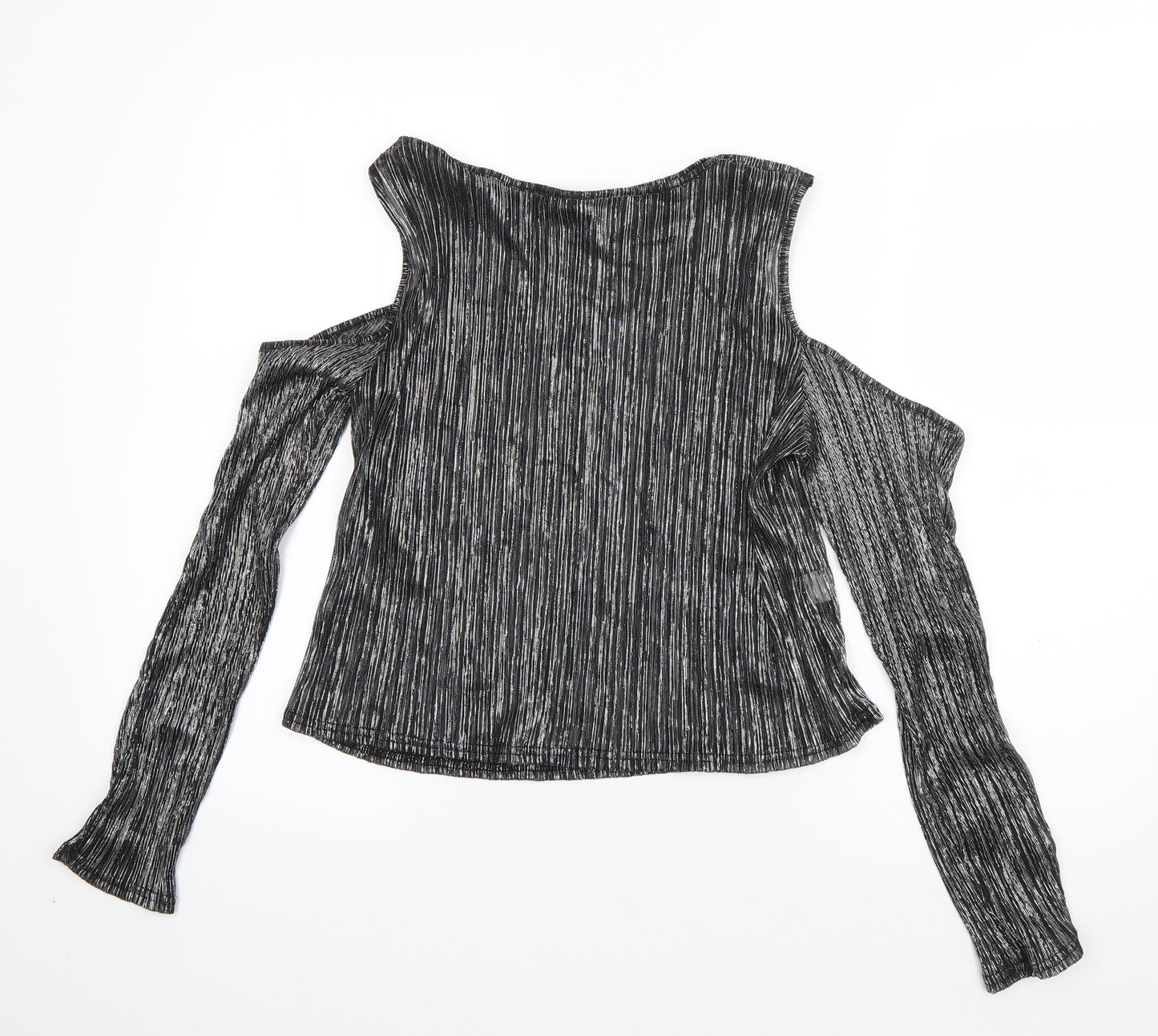Parisian Womens Silver  Polyester Basic T-Shirt Size 14 Boat Neck - Pleated