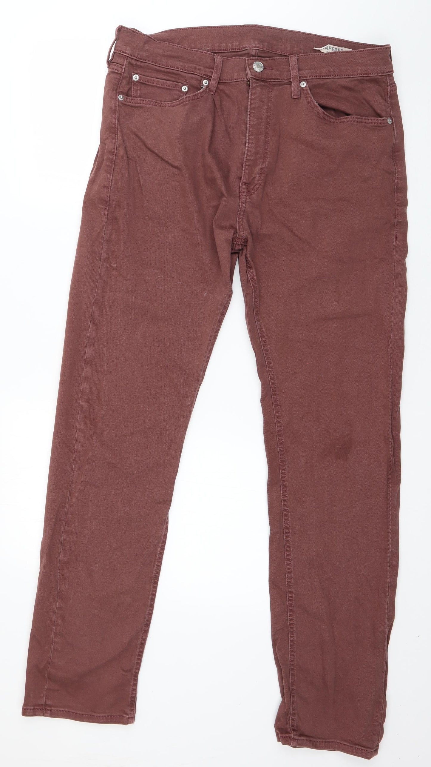 Marks and Spencer Mens Brown  Cotton Tapered Jeans Size 34 in L30 in Regular Button