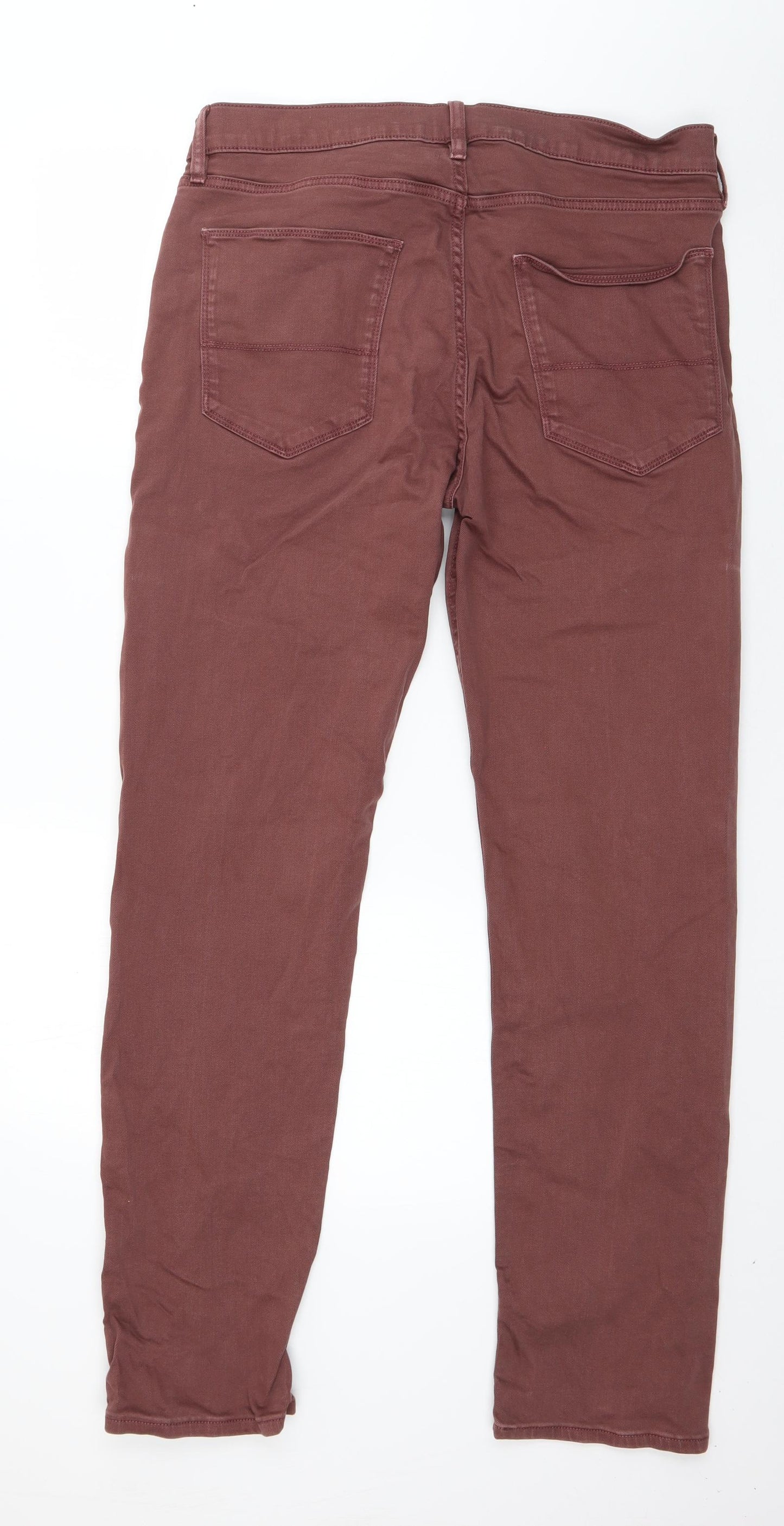 Marks and Spencer Mens Brown  Cotton Tapered Jeans Size 34 in L30 in Regular Button