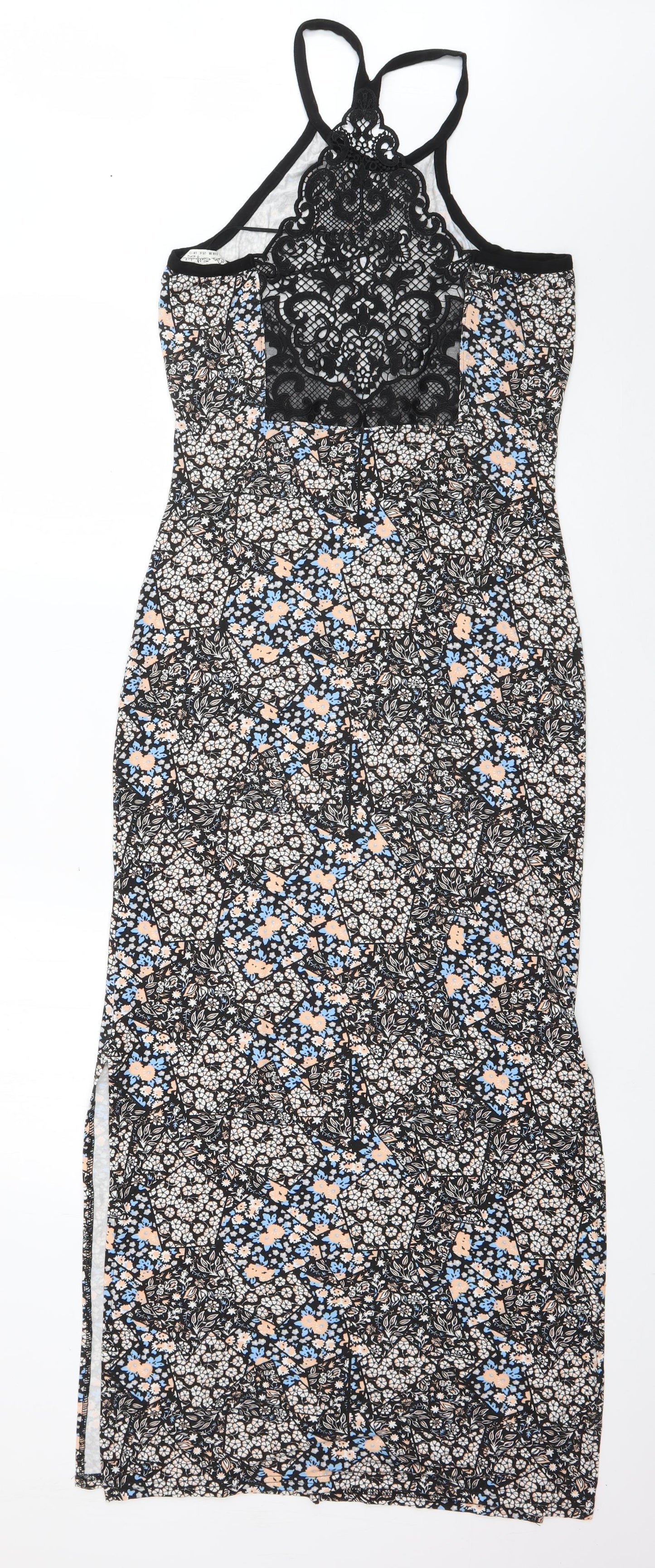 Miss Selfridge Womens Black Geometric Viscose Maxi  Size 10  Round Neck Pullover - lace back