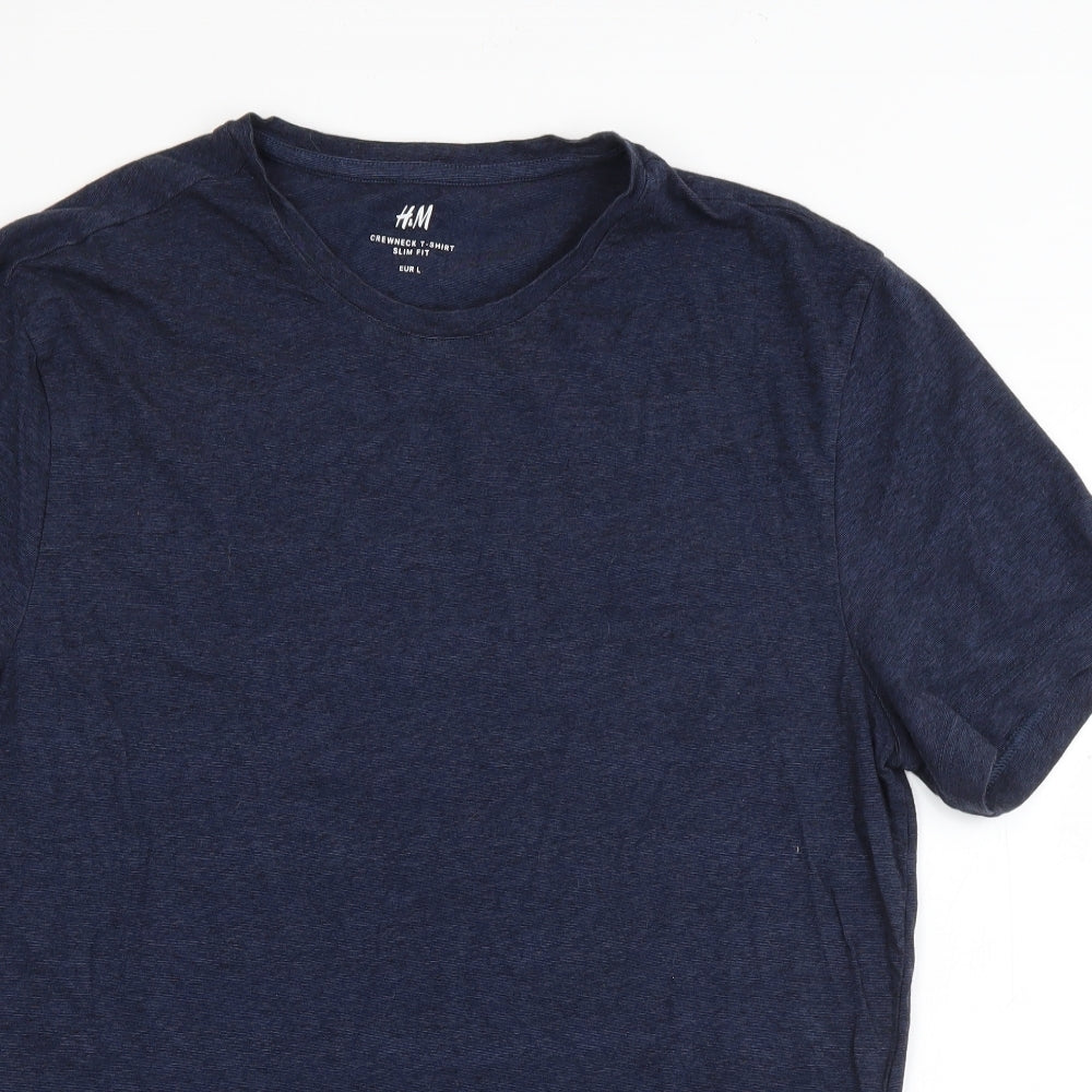 H&M Mens Blue  Cotton  T-Shirt Size L Roll Neck