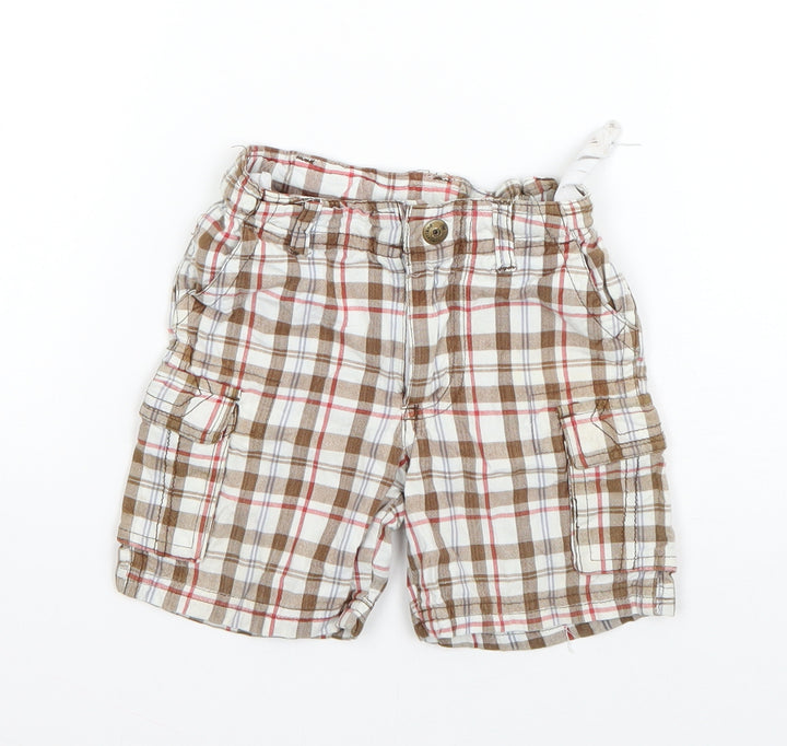 Timberland Boys Beige Plaid Cotton Cropped Trousers Size 18 Months Pullover