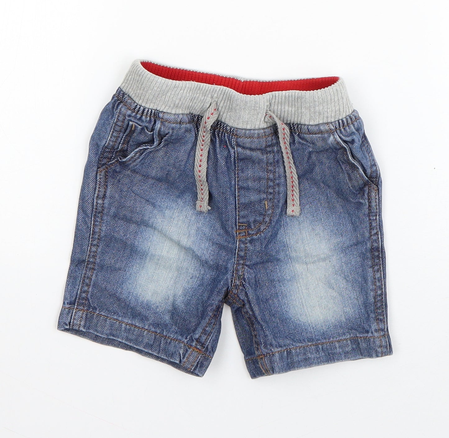 Baby Boys Blue  Cotton Cropped Jeans Size 12-18 Months  Drawstring