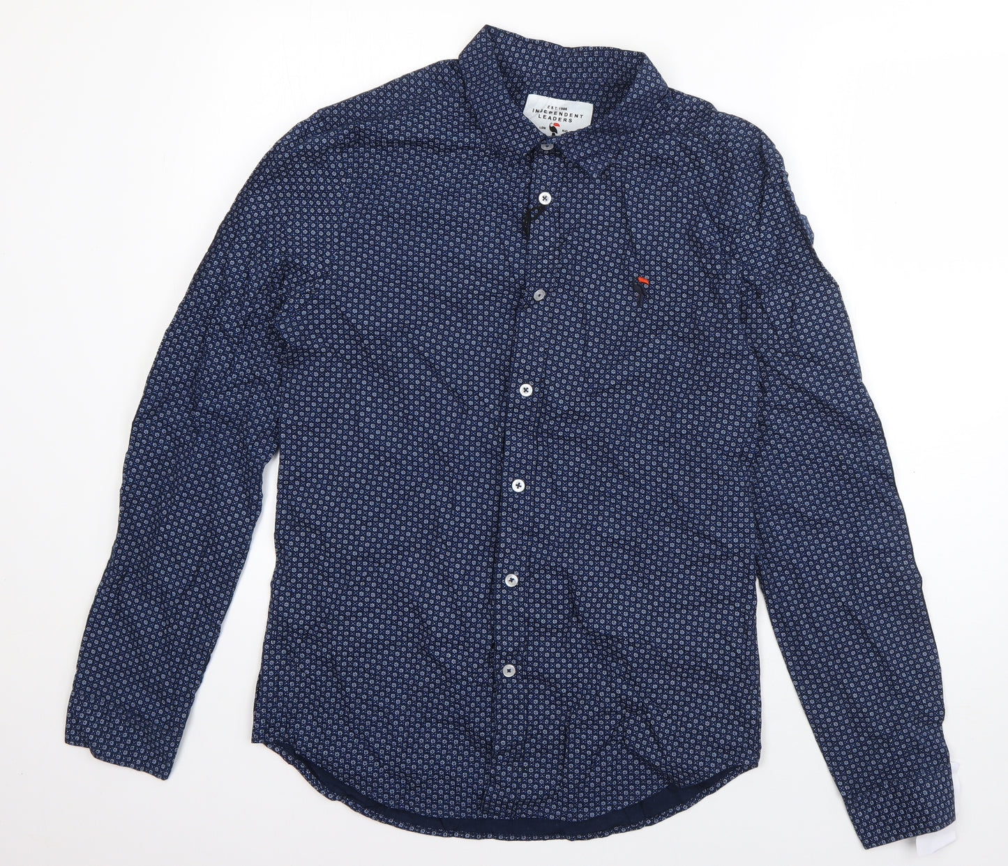 Independent Leaders Mens Blue Floral Cotton  Button-Up Size M Collared Button