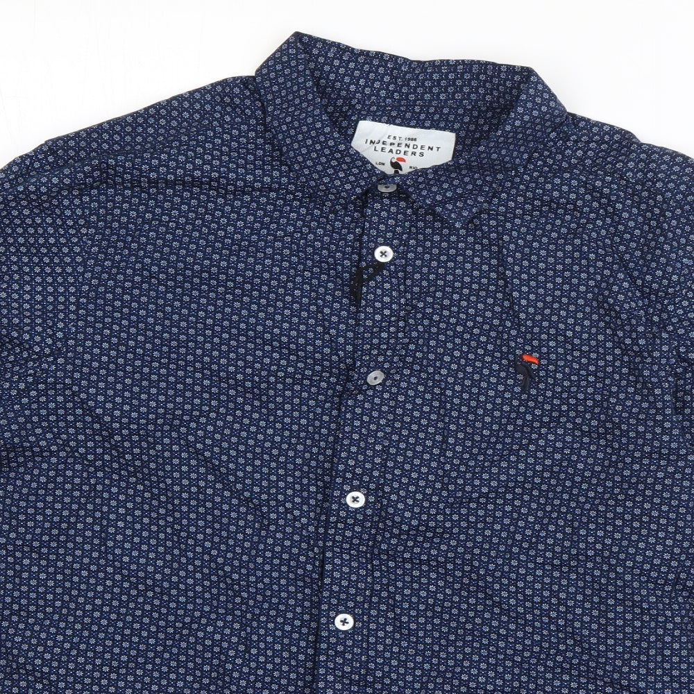 Independent Leaders Mens Blue Floral Cotton  Button-Up Size M Collared Button