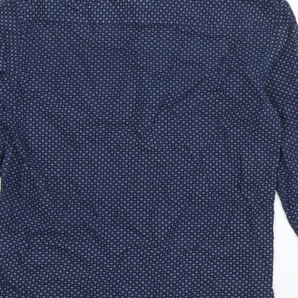 Independent Leaders Mens Blue Floral Cotton  Button-Up Size M Collared Button