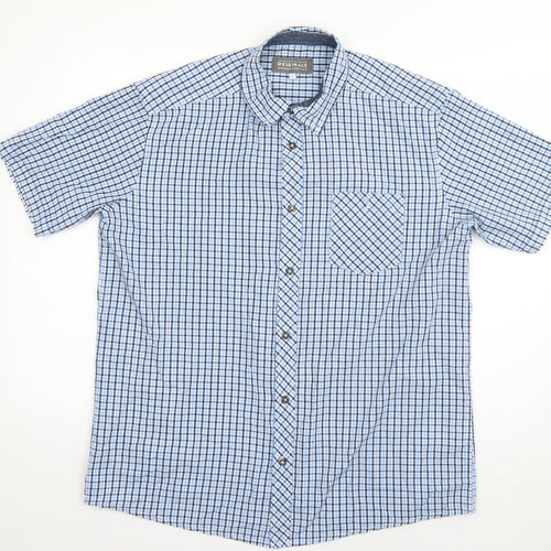 Originals Mens Blue Check Cotton  Button-Up Size L Collared Button