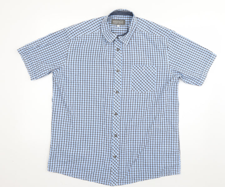 Originals Mens Blue Check Cotton  Button-Up Size L Collared Button