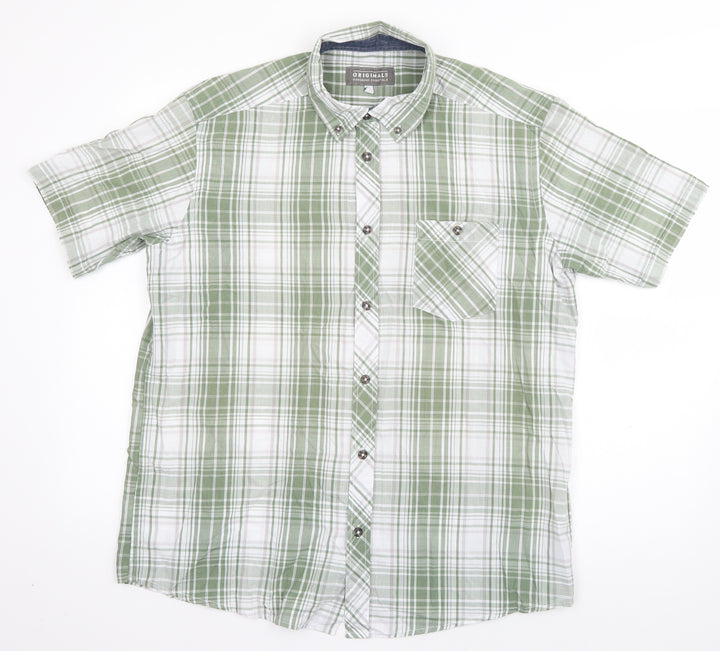 Originals Mens Green Plaid Cotton  Button-Up Size L Collared Button
