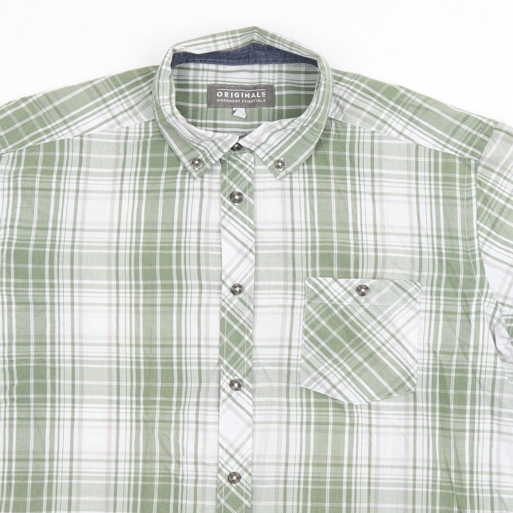 Originals Mens Green Plaid Cotton  Button-Up Size L Collared Button