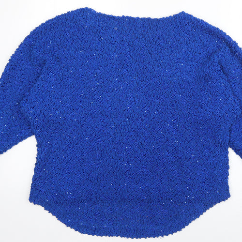 Miss Line Womens Blue Scoop Neck  Wool Pullover Jumper Size L