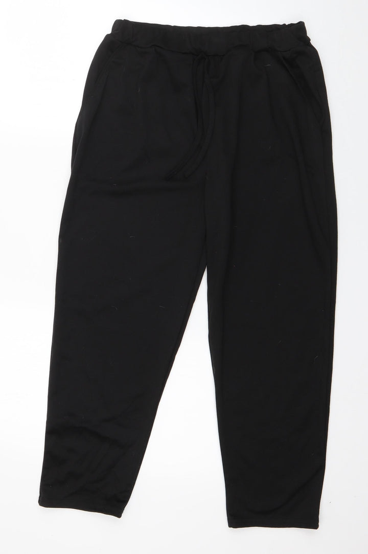 Preworn Womens Black Polyester Jogger Trousers Size M L23 in Regular Drawstring
