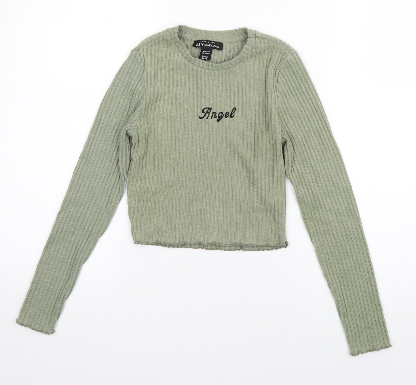 New Look Girls Green  Polyester Basic T-Shirt Size 10-11 Years Round Neck Pullover - Angel