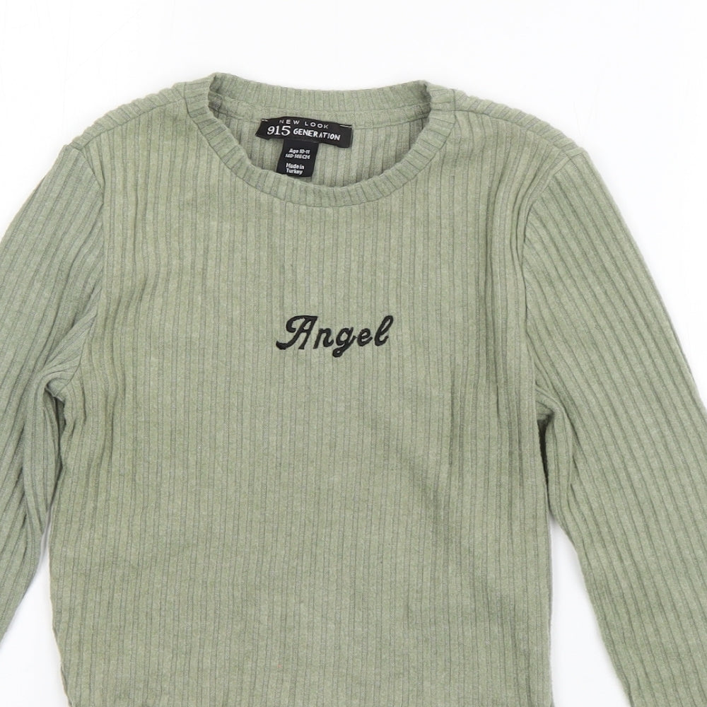New Look Girls Green  Polyester Basic T-Shirt Size 10-11 Years Round Neck Pullover - Angel