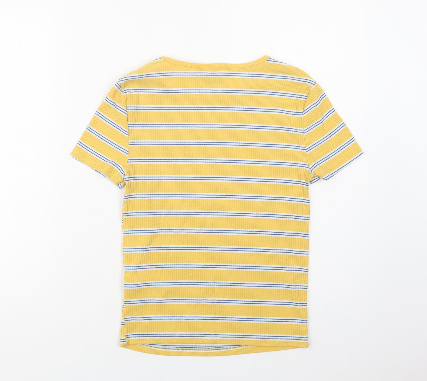 New Look Womens Yellow Striped Polyester Basic Blouse Size 10 Crew Neck