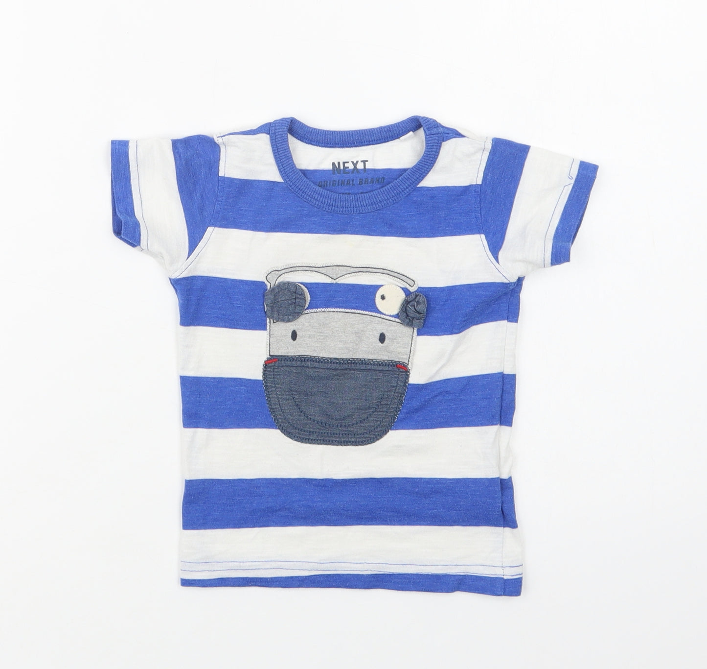 NEXT Baby Blue Striped Cotton Basic T-Shirt Size 9-12 Months Crew Neck