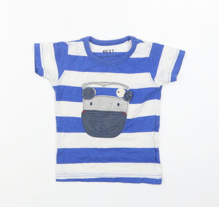 NEXT Baby Blue Striped Cotton Basic T-Shirt Size 9-12 Months Crew Neck