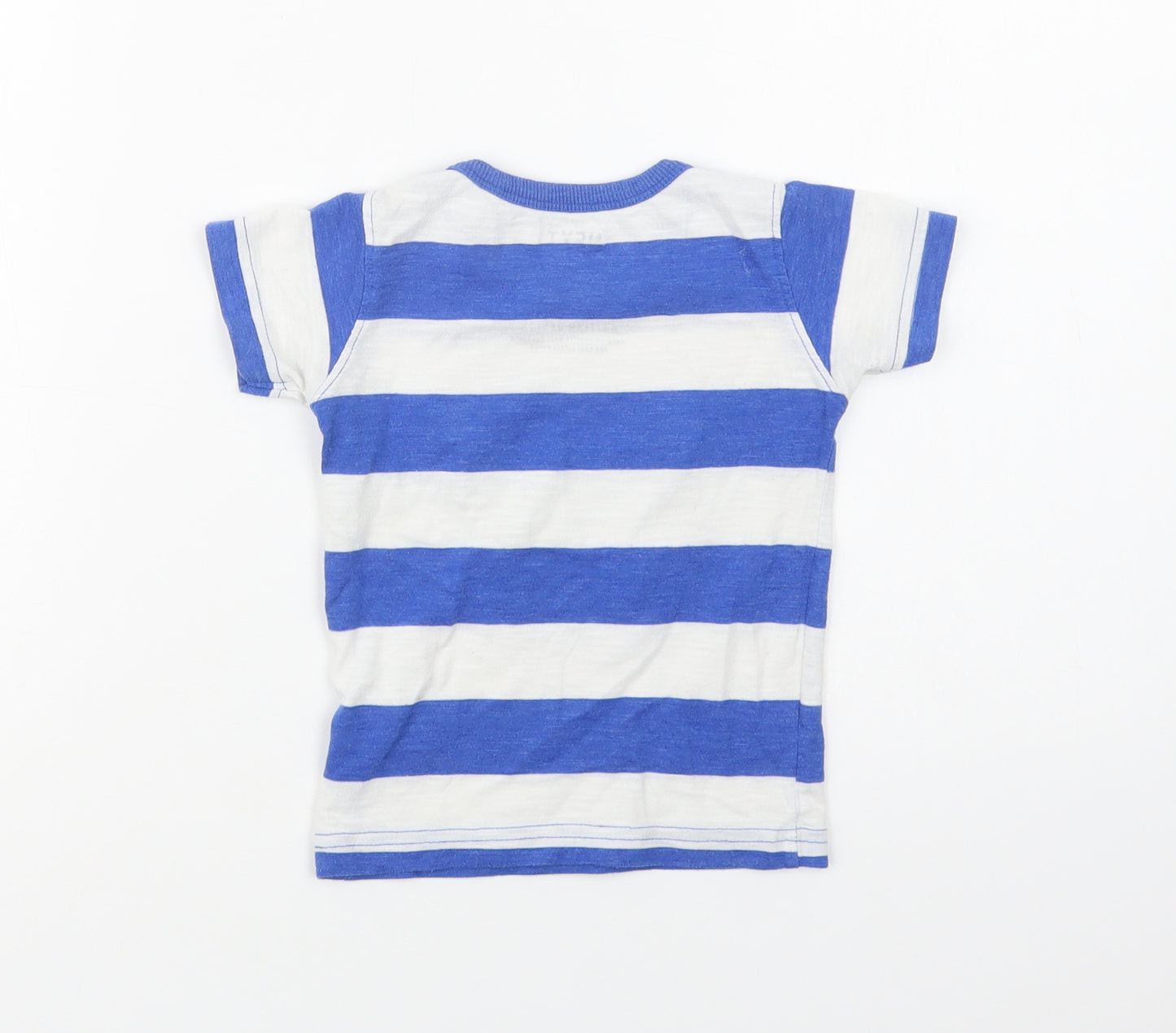 NEXT Baby Blue Striped Cotton Basic T-Shirt Size 9-12 Months Crew Neck