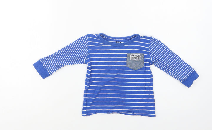 NEXT Baby Blue Striped Cotton Basic Blouse Size 9-12 Months Crew Neck