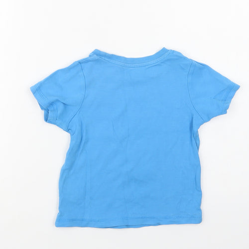 George Girls Blue  Cotton Basic T-Shirt Size 3-4 Years Crew Neck  - Shark