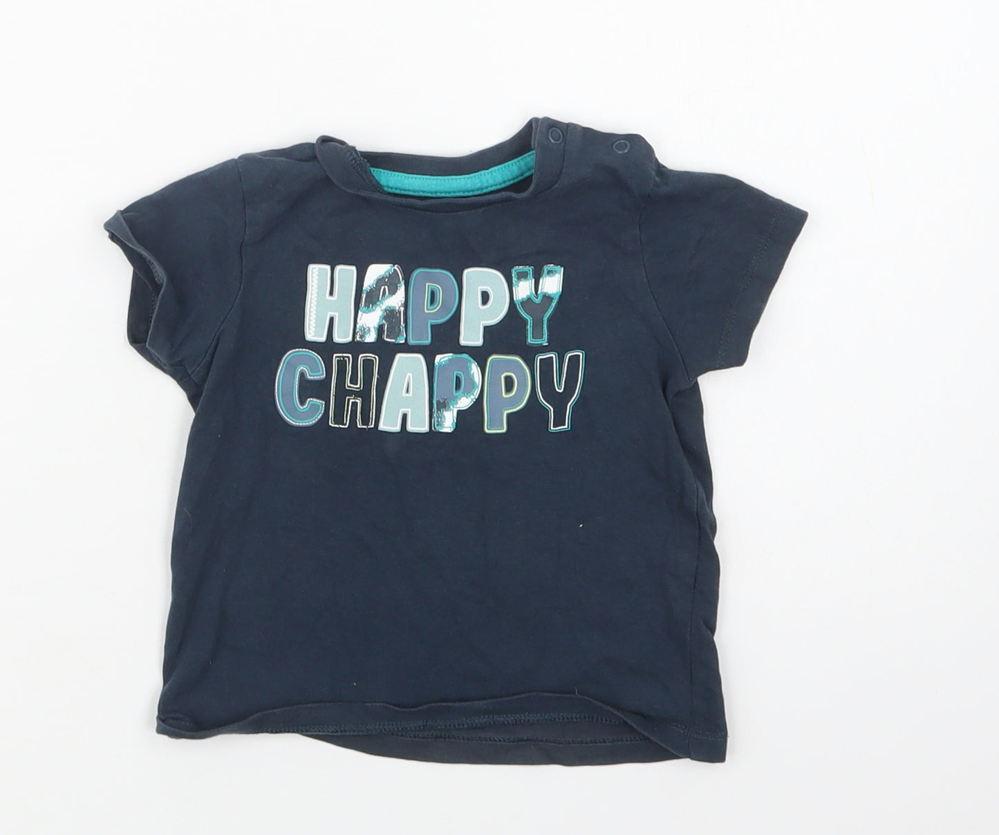 Nutmeg Baby Blue  Cotton Basic T-Shirt Size 9-12 Months Crew Neck Snap