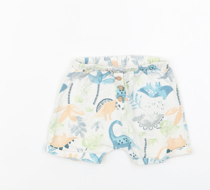 TU Baby White Floral Cotton Cropped Trousers Size 9-12 Months   - Dinosaurs