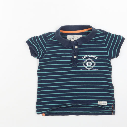 H&M Baby Green Striped Cotton Basic Polo Size 9-12 Months Collared Button