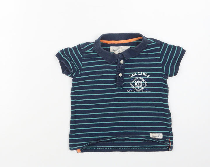 H&M Baby Green Striped Cotton Basic Polo Size 9-12 Months Collared Button