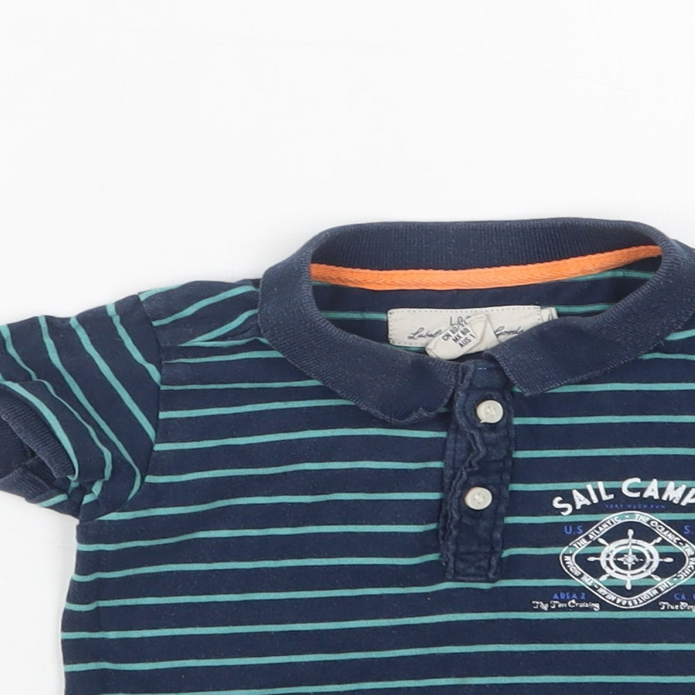 H&M Baby Green Striped Cotton Basic Polo Size 9-12 Months Collared Button