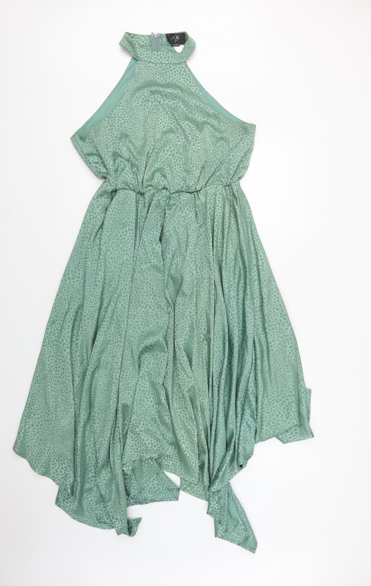 AX Paris Womens Green Animal Print Polyester A-Line  Size 14  Halter Zip