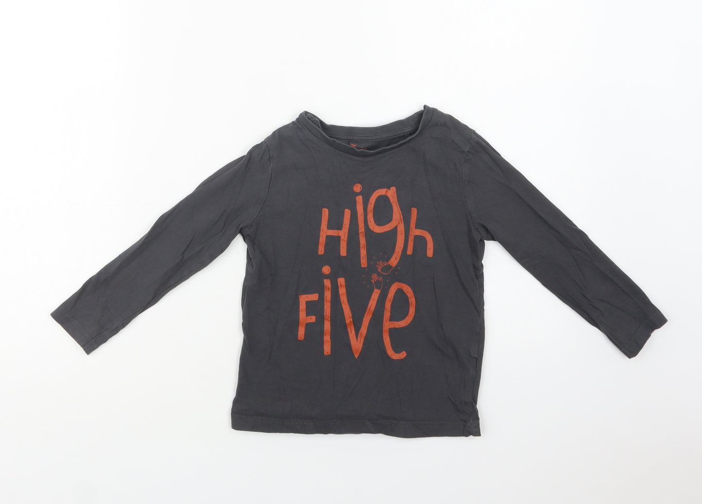 TU Boys Grey  Cotton Basic T-Shirt Size 3-4 Years Crew Neck  - High Five
