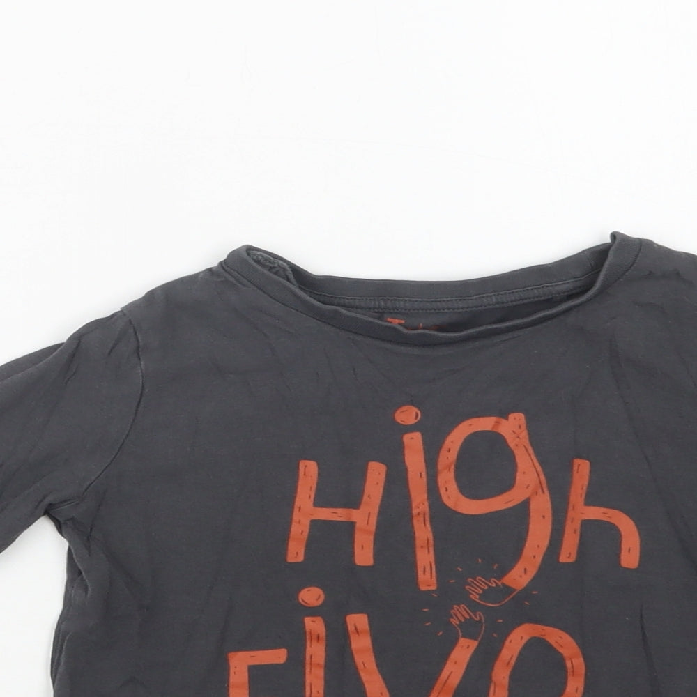 TU Boys Grey  Cotton Basic T-Shirt Size 3-4 Years Crew Neck  - High Five