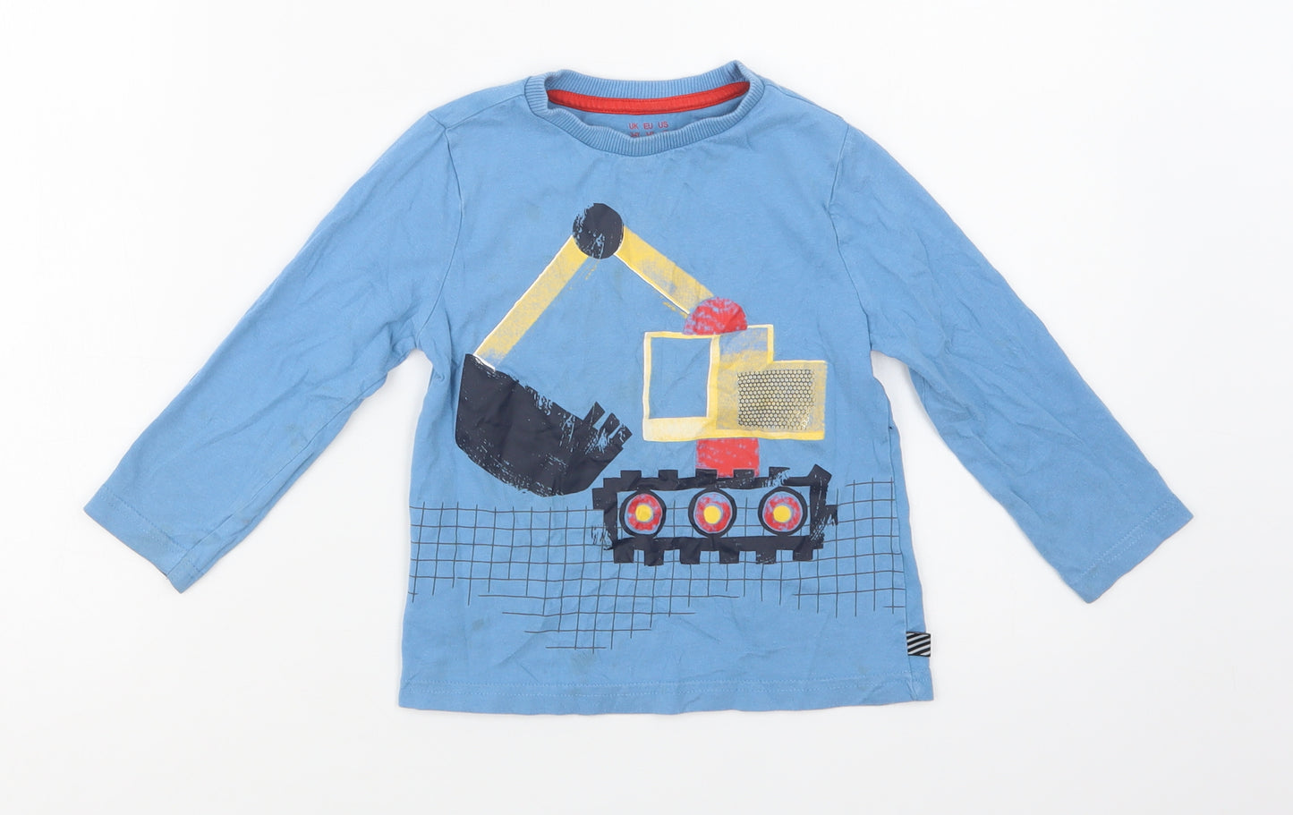 F&F Boys Blue  Cotton Basic T-Shirt Size 3-4 Years Crew Neck  - Digger