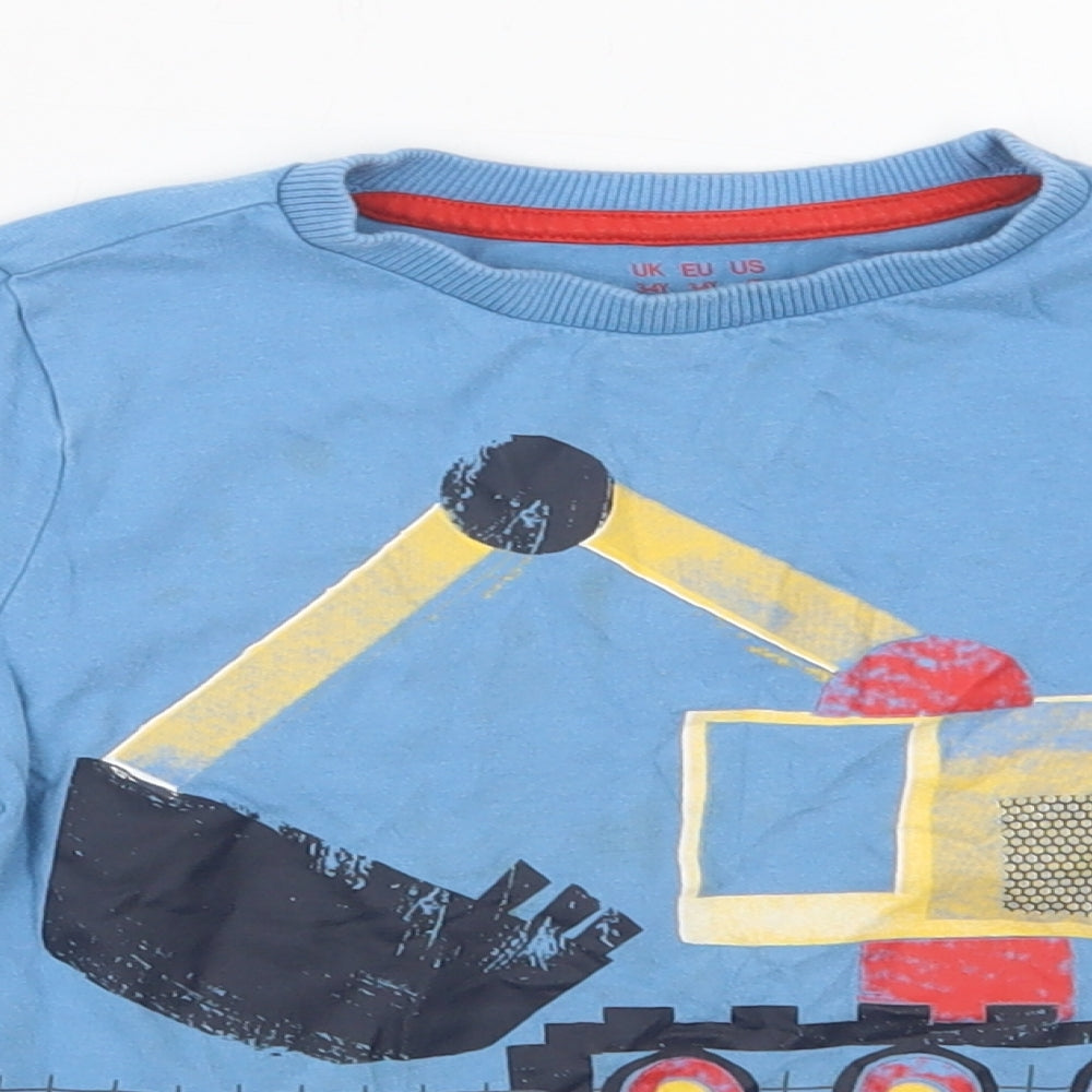 F&F Boys Blue  Cotton Basic T-Shirt Size 3-4 Years Crew Neck  - Digger