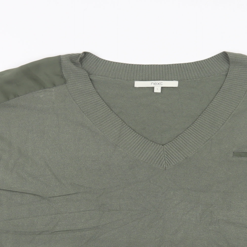 NEXT Womens Green V-Neck  Viscose Pullover Jumper Size L