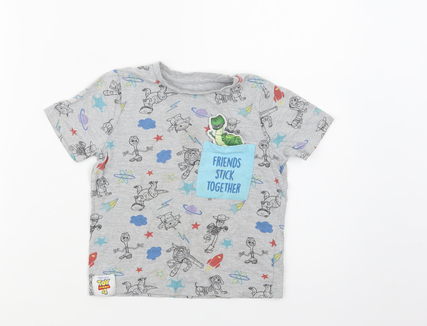 Nutmeg Girls Grey Geometric Cotton Basic T-Shirt Size 3-4 Years Crew Neck  - Toy Story 4